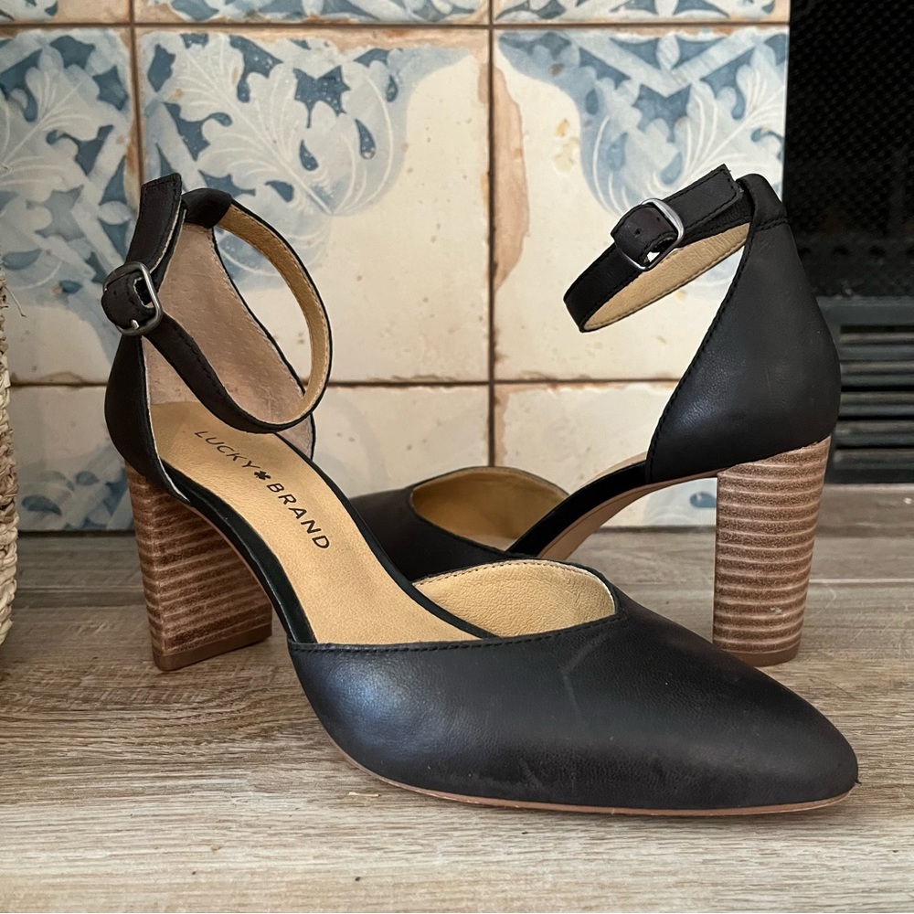 Lucky Brand Black Ankle Strap Heels Size 6